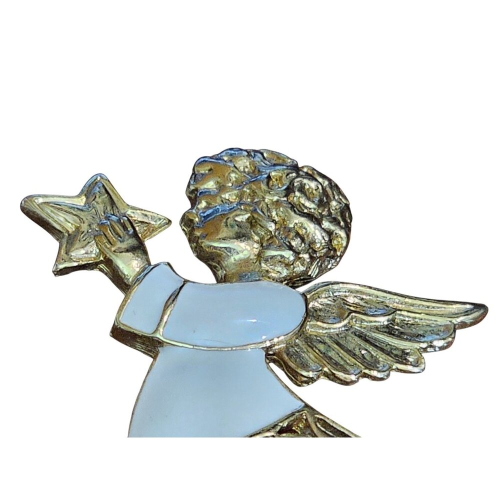 Vintage Signed SFJ Christmas Holiday Angel Star Statement Pin Enamel - Picture 4 of 6